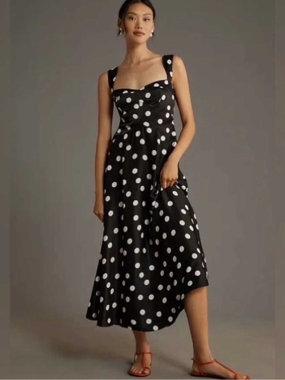 Anthropologie Maeve The Jocelyn Sleeveless Slip Midi Dress Brown Polka Dot Small
